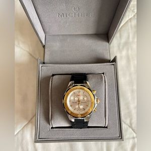 Michele silicone chronograph silver and gold watch